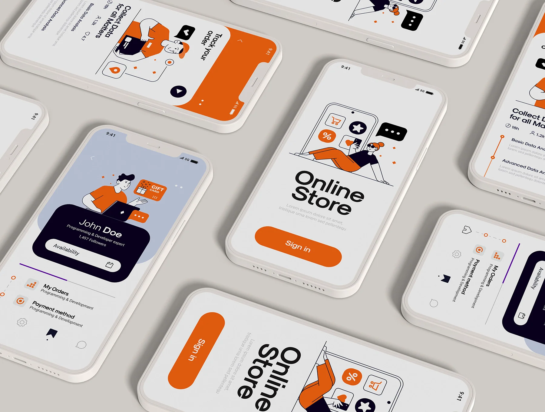 Online shopping and E-commerce concept set 6