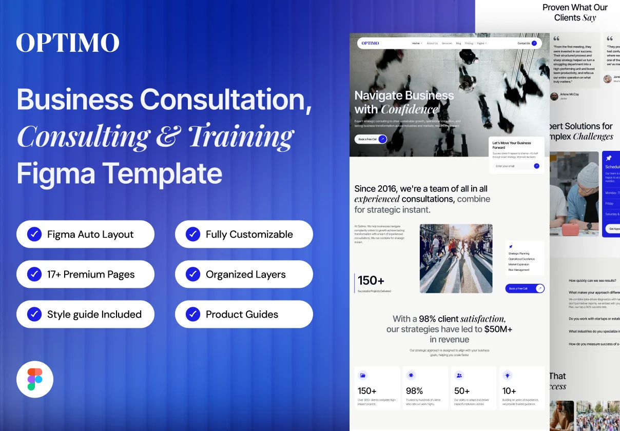 Optimo - Business Consultation, Consulting & Training Figma Template