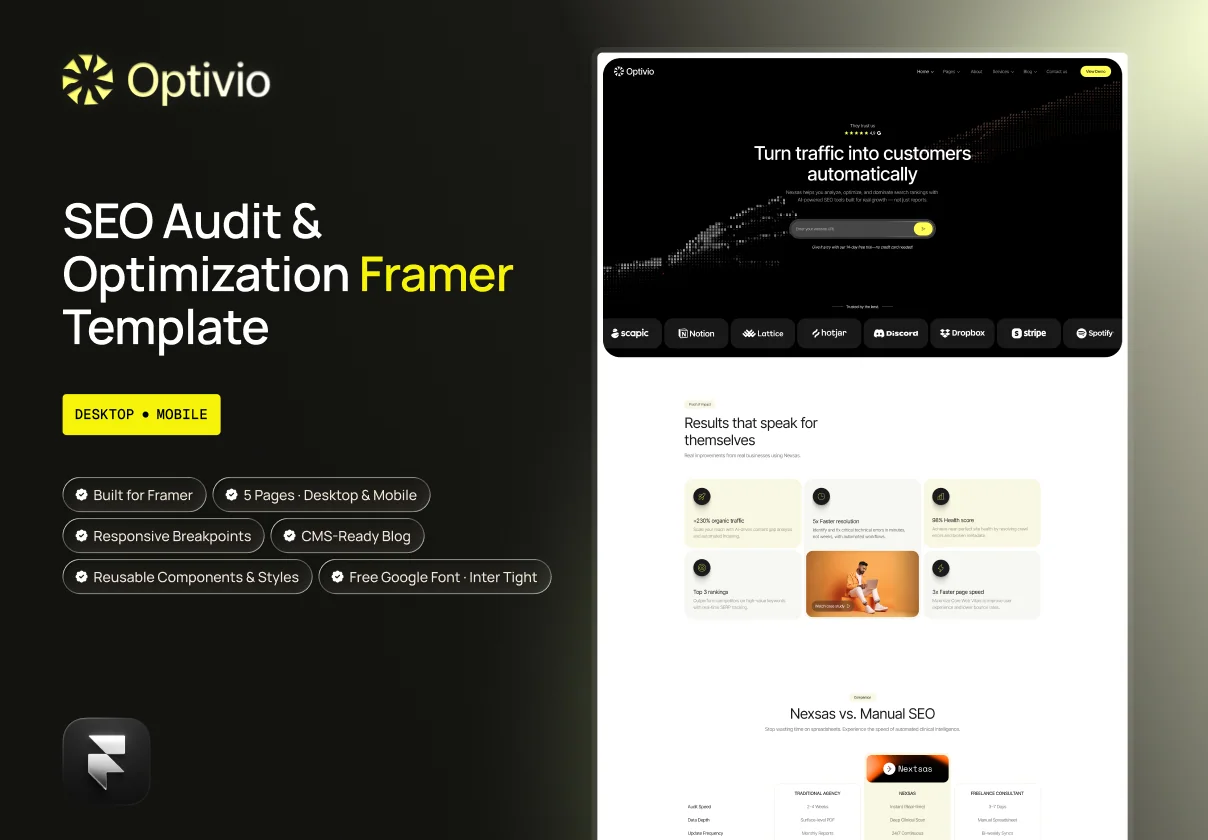Optivio - AI SEO SaaS Framer Template