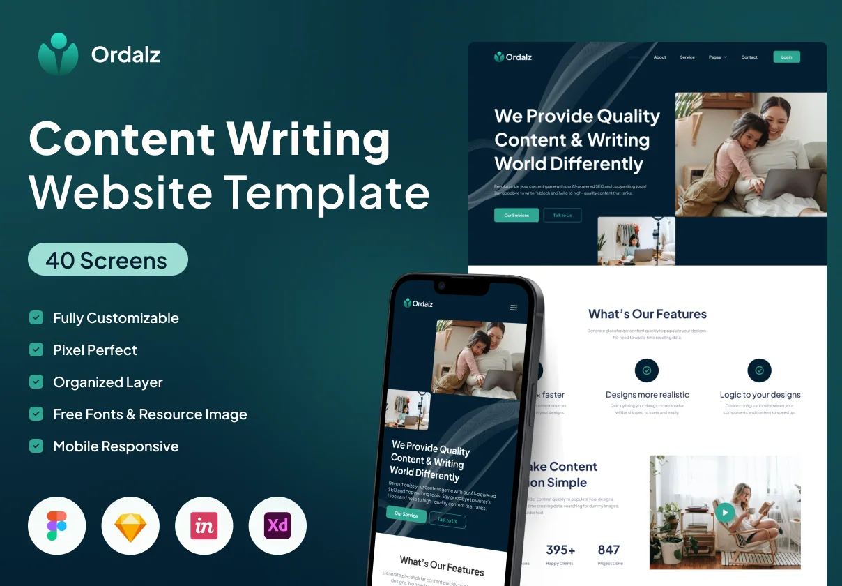 Ordalz - Content Writing Services Website UI Kit
