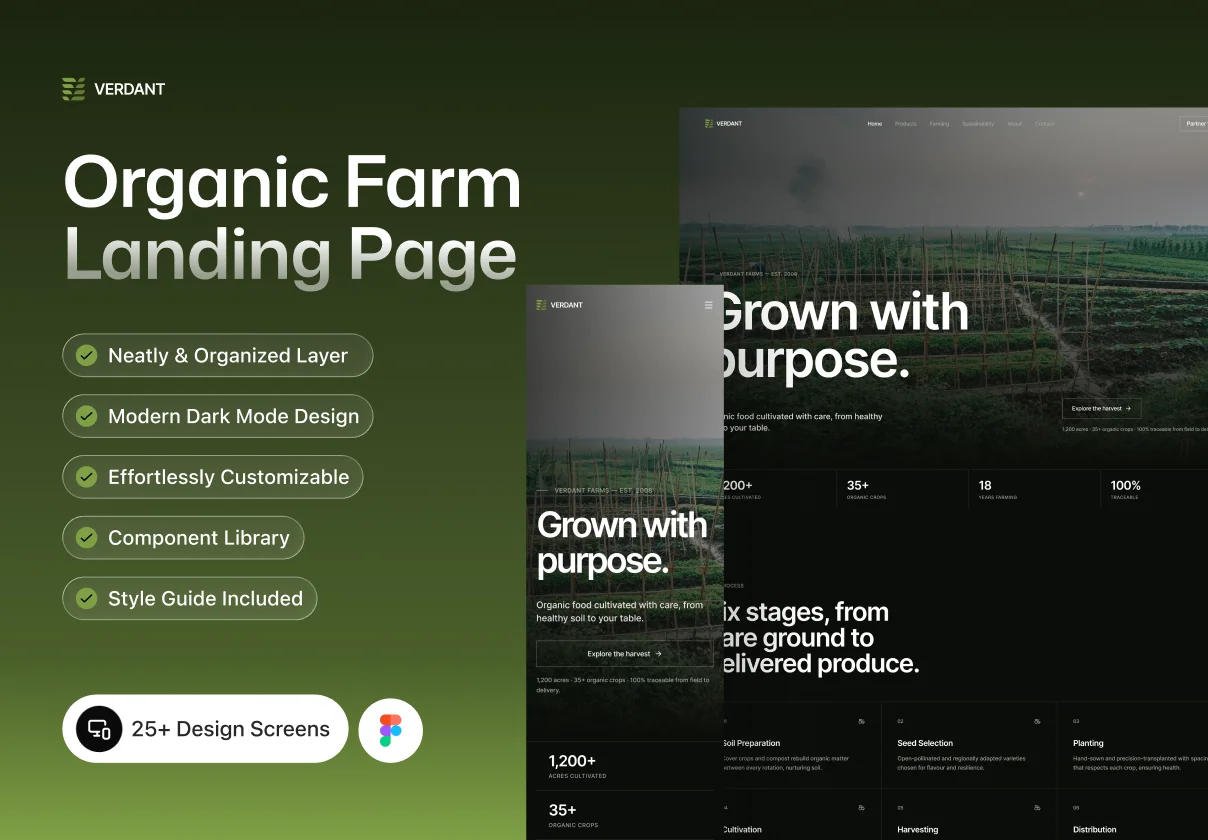 Organic Farm Landing Page UI Kit – Verdant