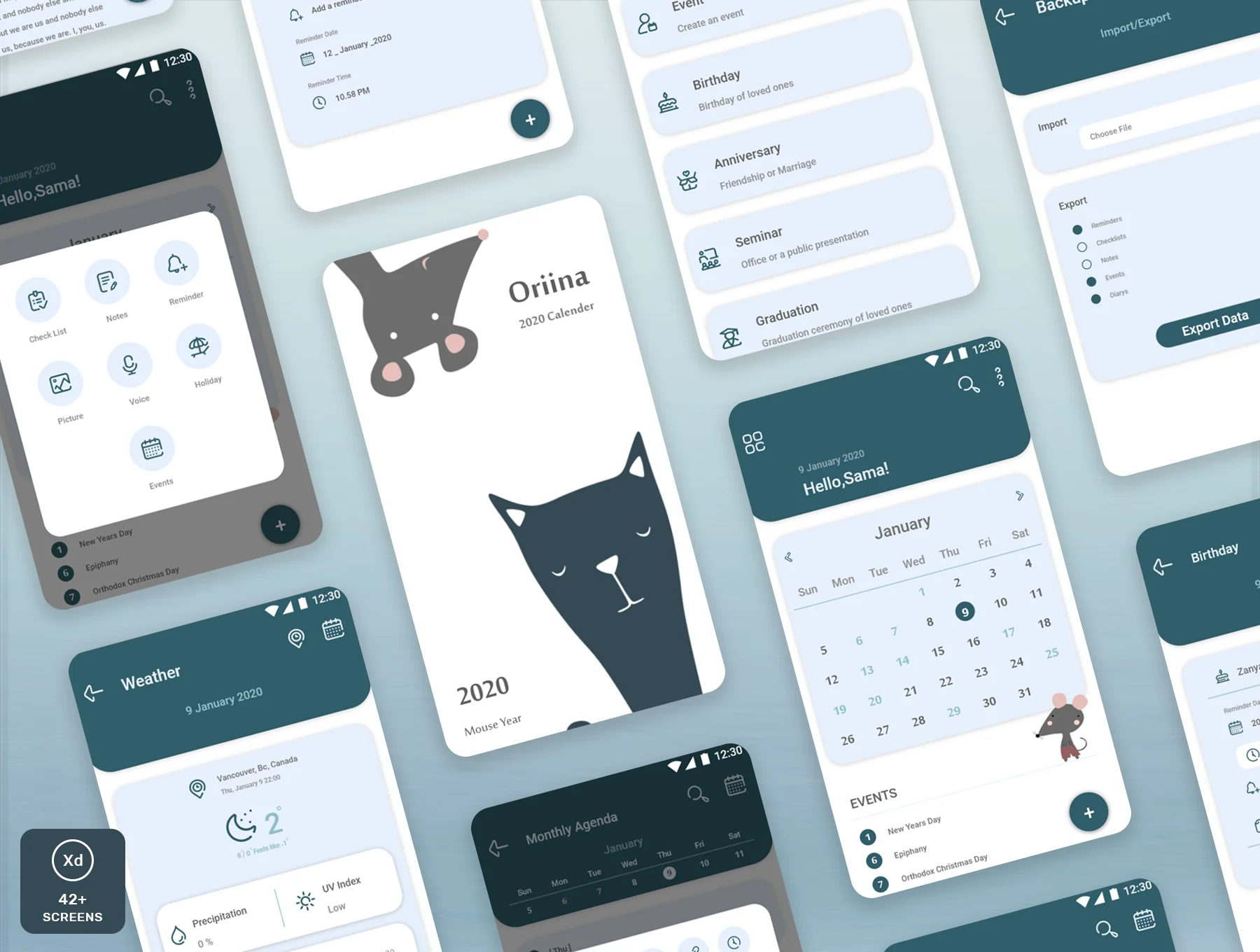 Oriina calender 2020 Ui kit 2