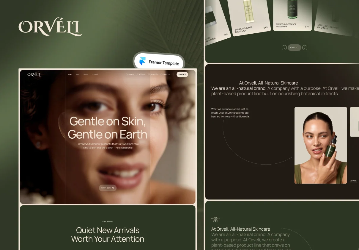 Orveli - Organic Skincare Framer Template