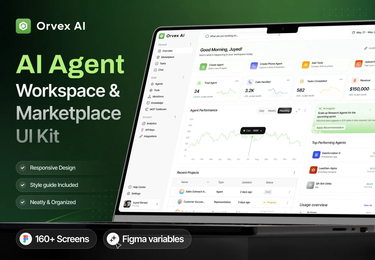 Orvex - AI Agent Workspace & Marketplace UI Kit