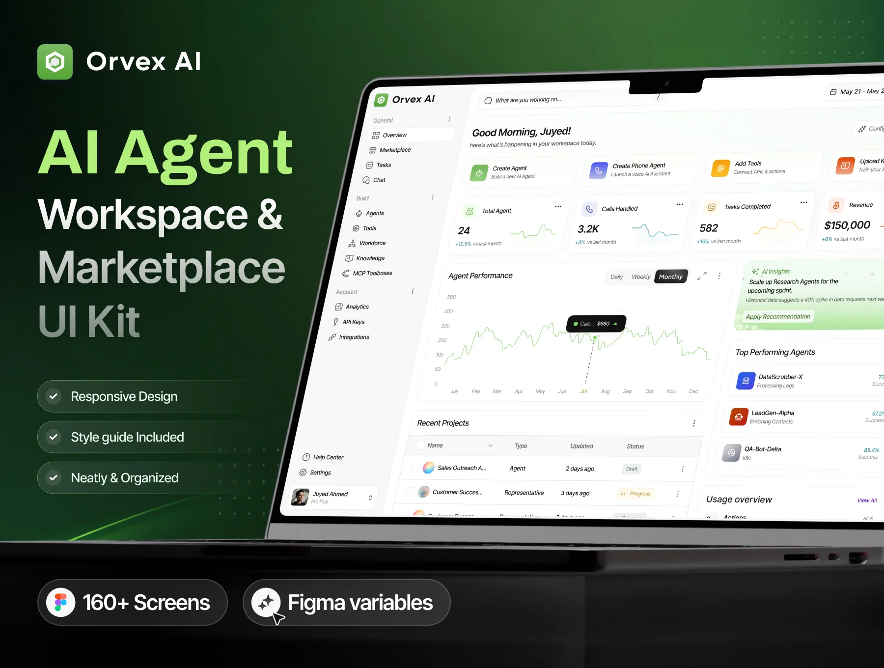Orvex - AI Agent Workspace & Marketplace UI Kit