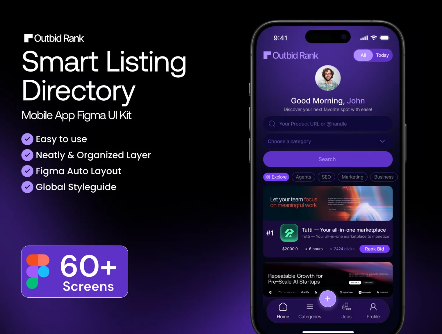 Outbid Rank- Smart Listing Directory Mobile App Figma UI Kit