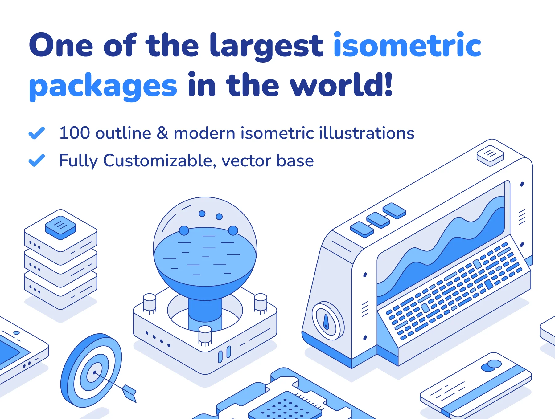 Outline isometric illustration set