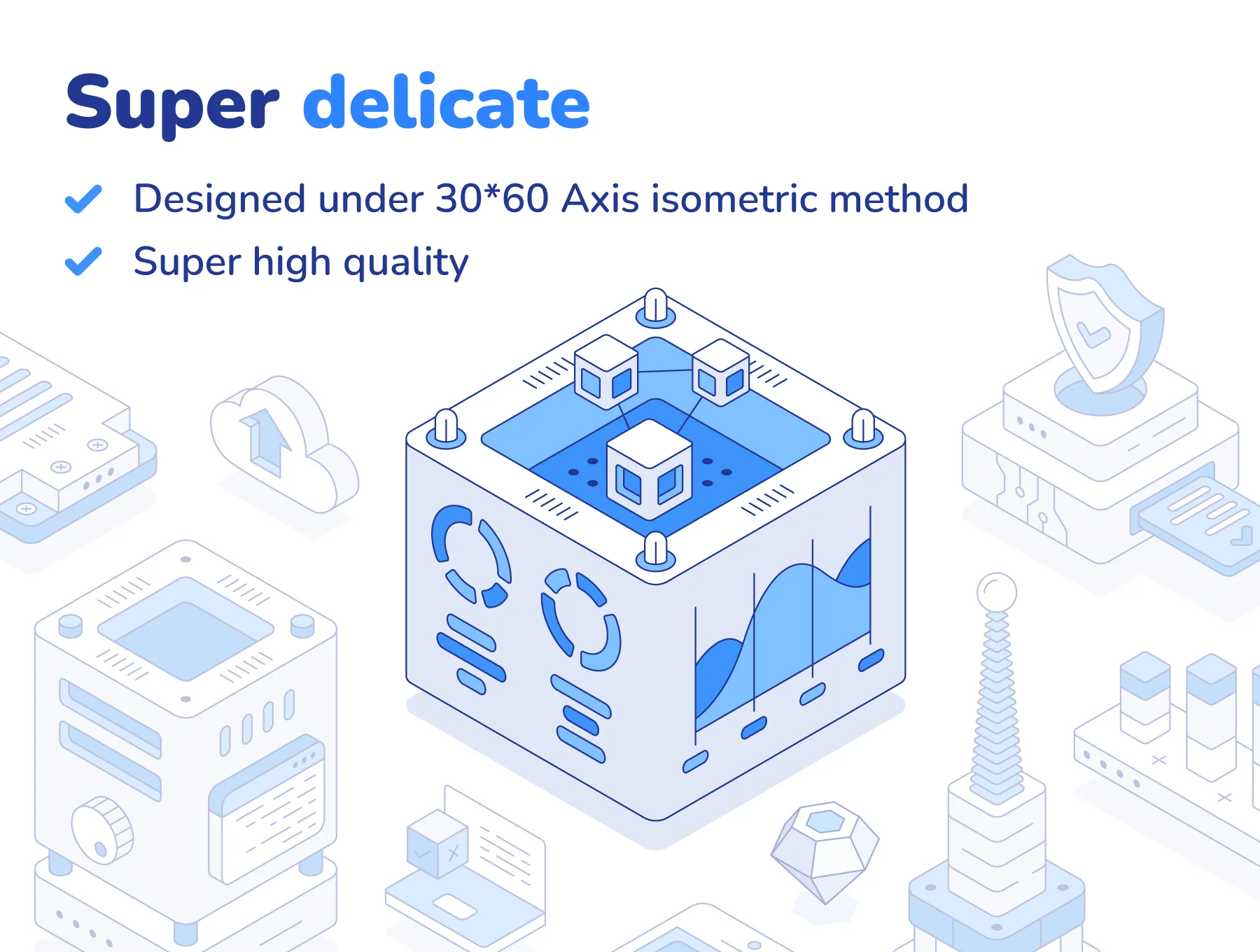 Outline isometric illustration set 2