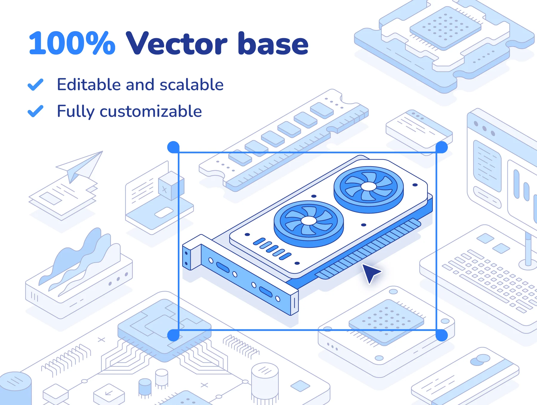 Outline isometric illustration set 3