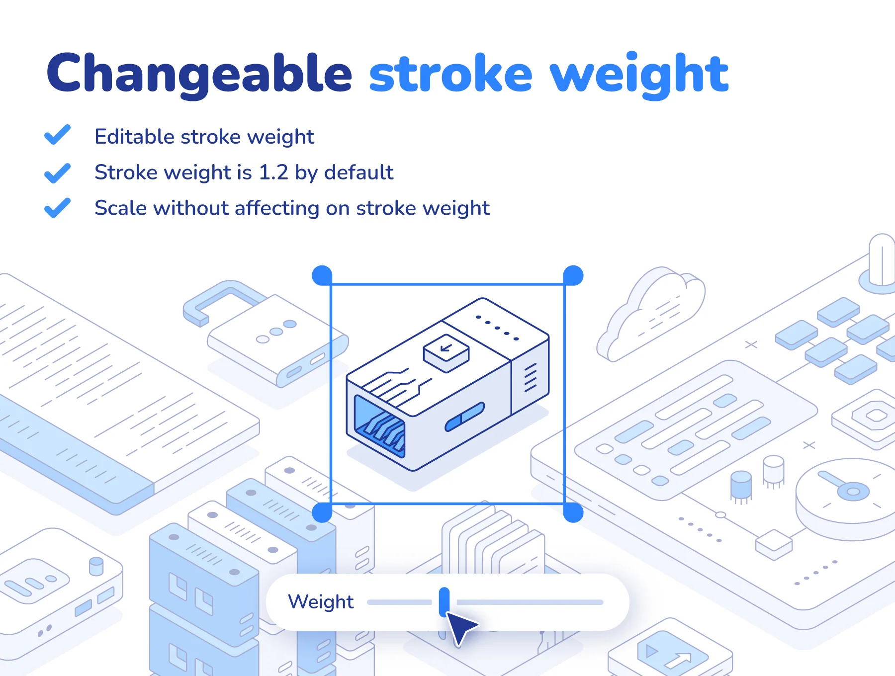 Outline isometric illustration set 5