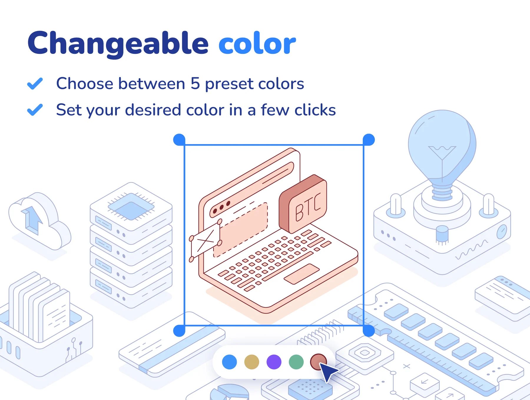 Outline isometric illustration set 6