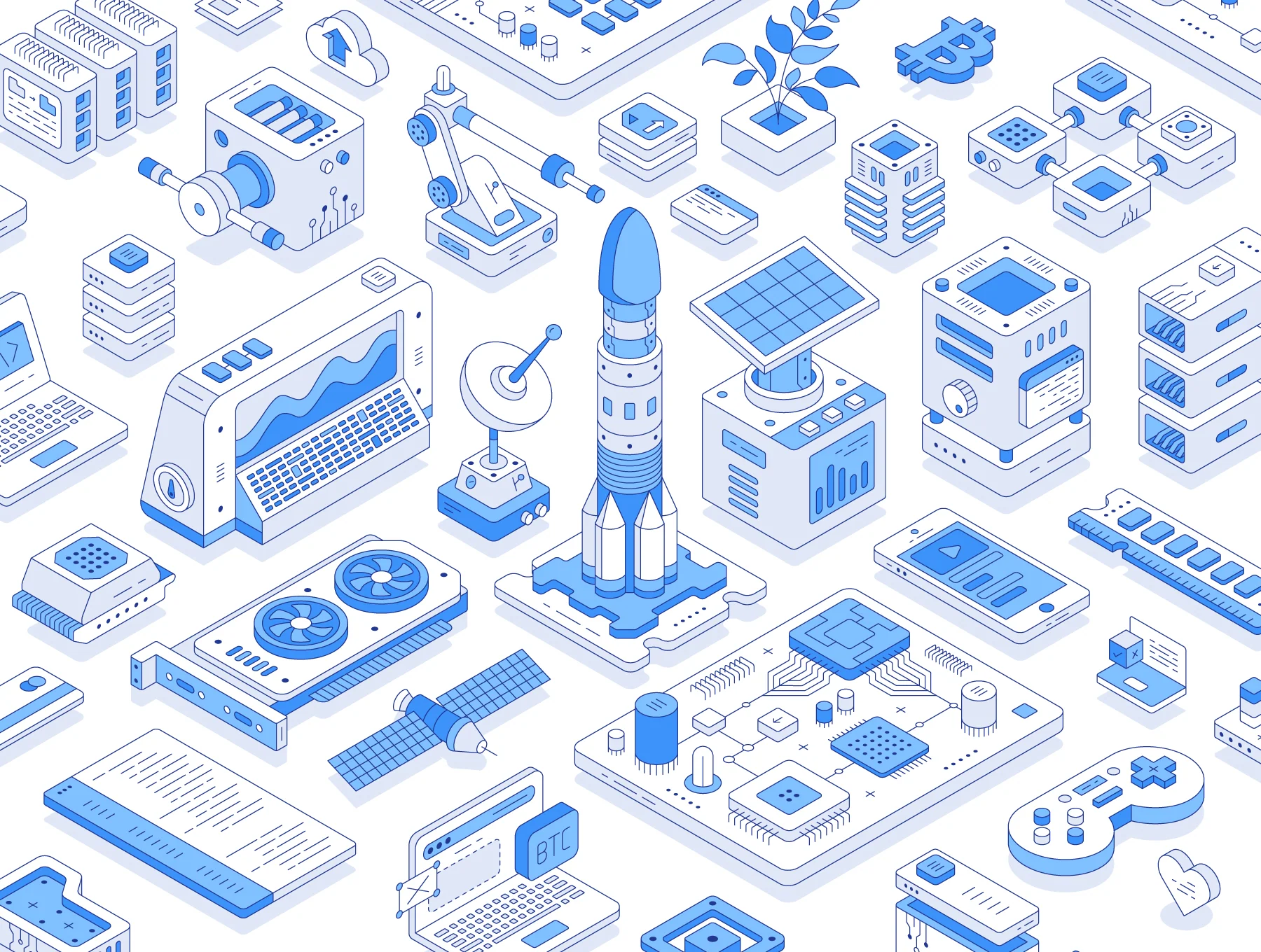 Outline isometric illustration set 7