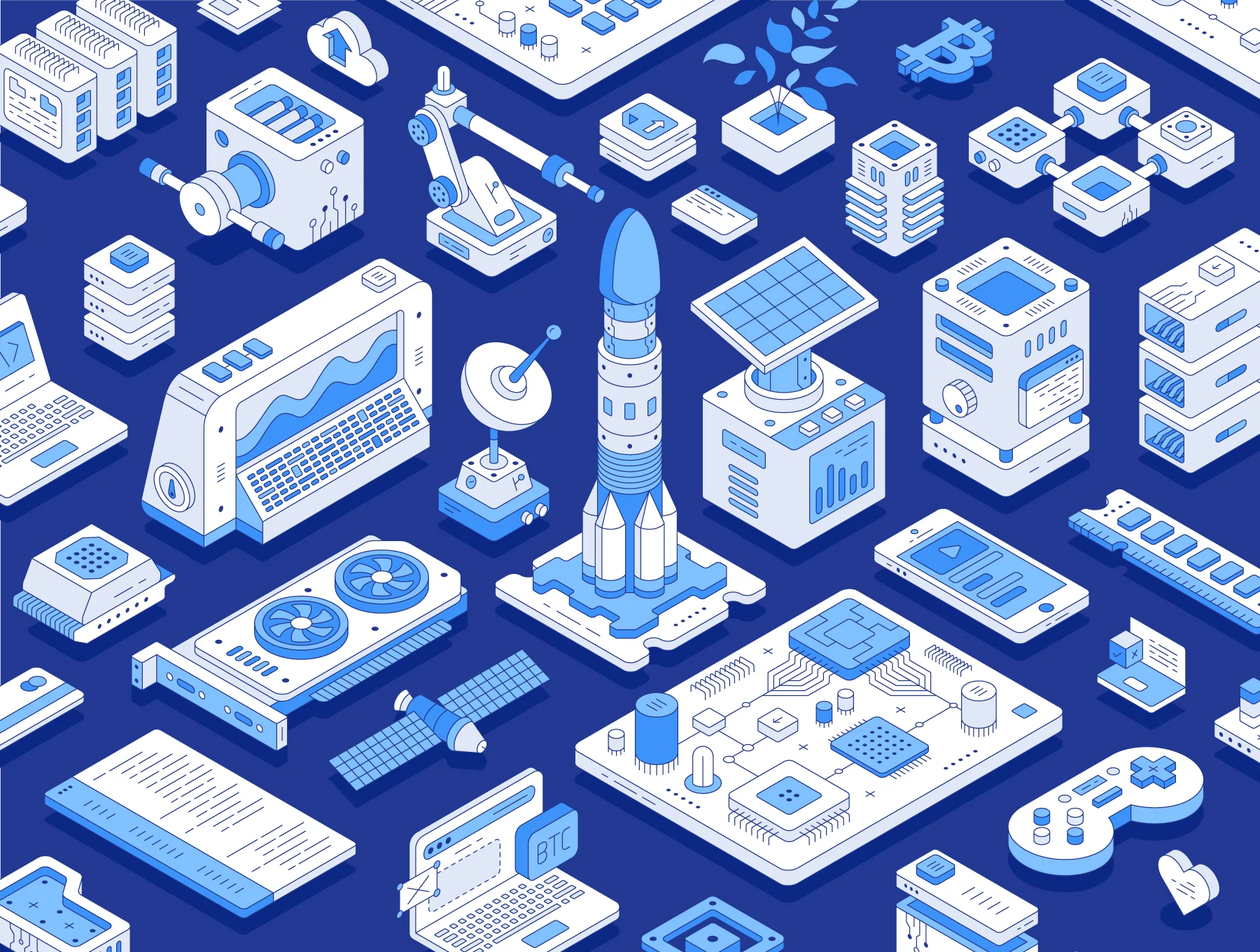 Outline isometric illustration set 8