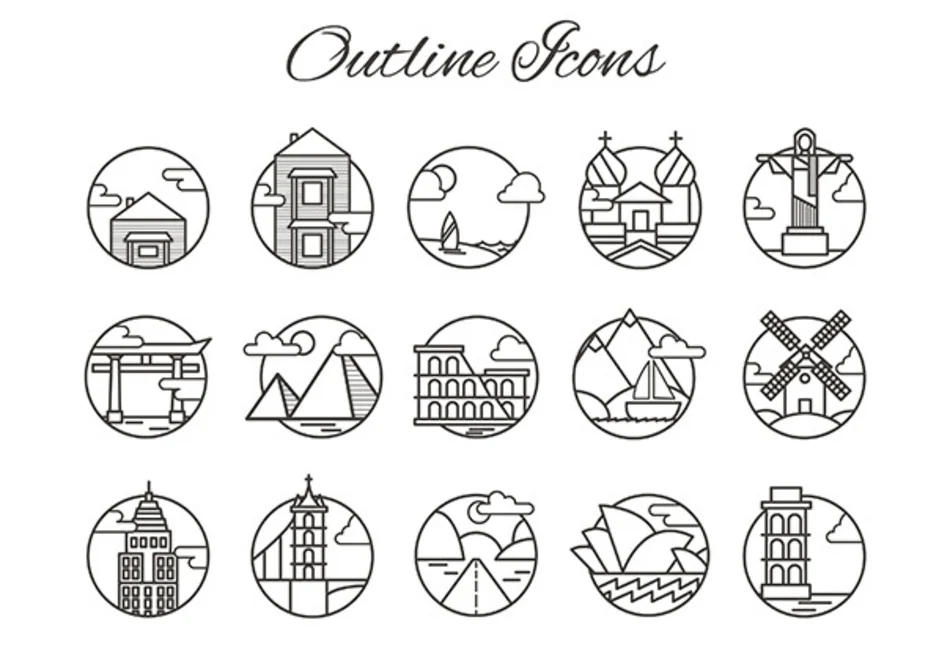 Outline landscape icons