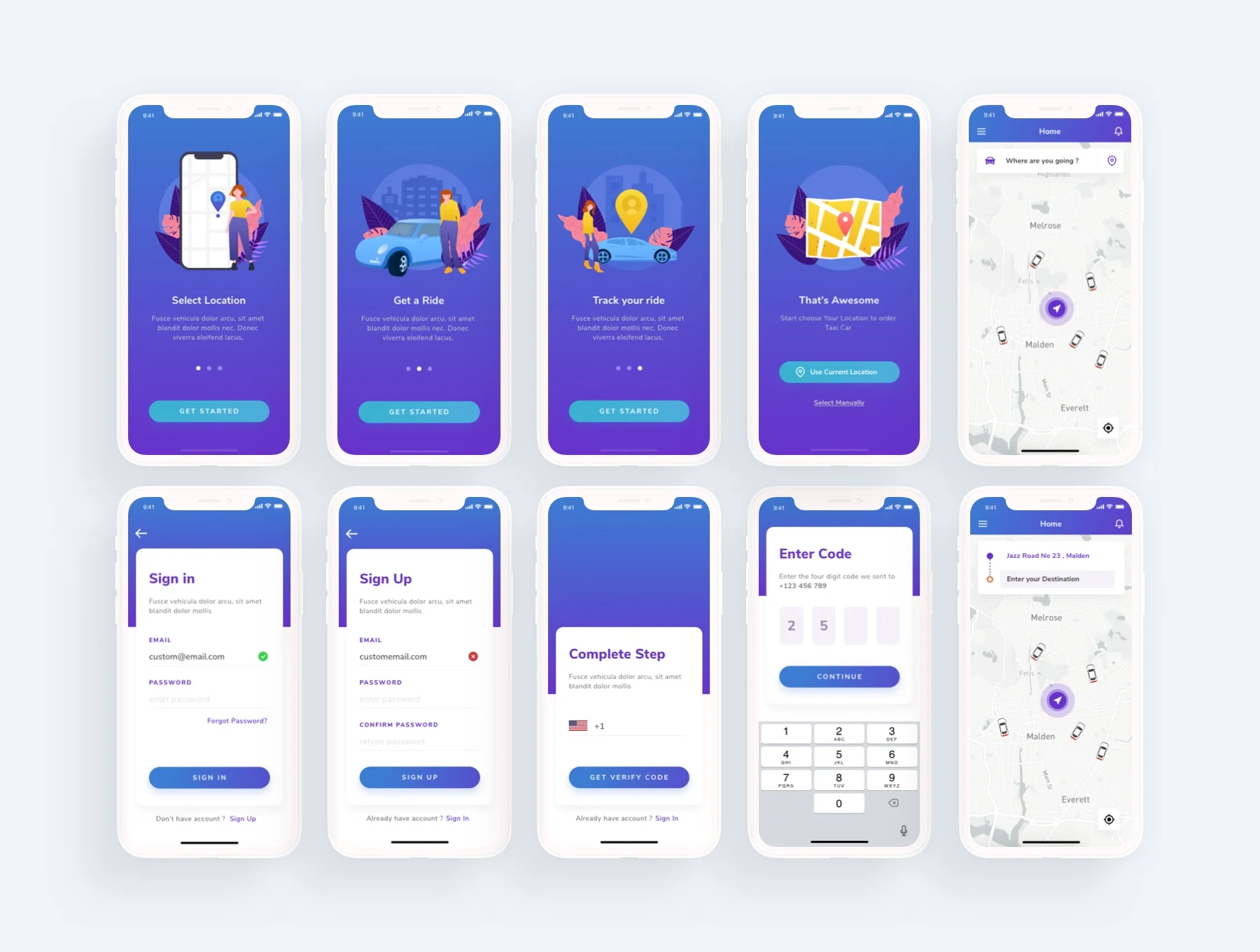 OVLET - Taxi Mobile App UI Kit 3