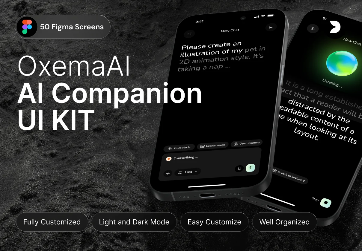 Oxema – AI Companion Mobile UI Voice & Chat