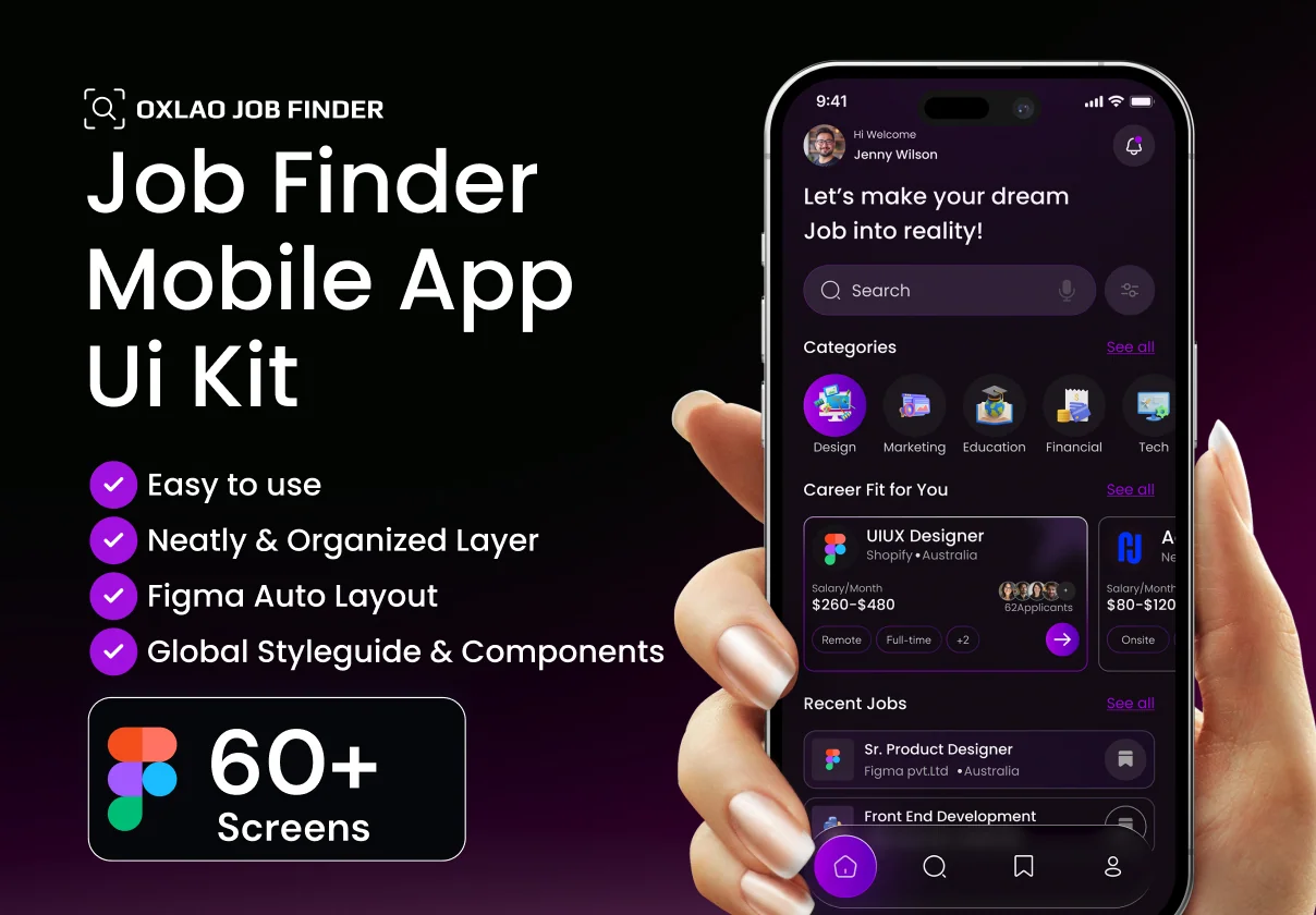 Oxlao Job Finder Mobile App UI  kit