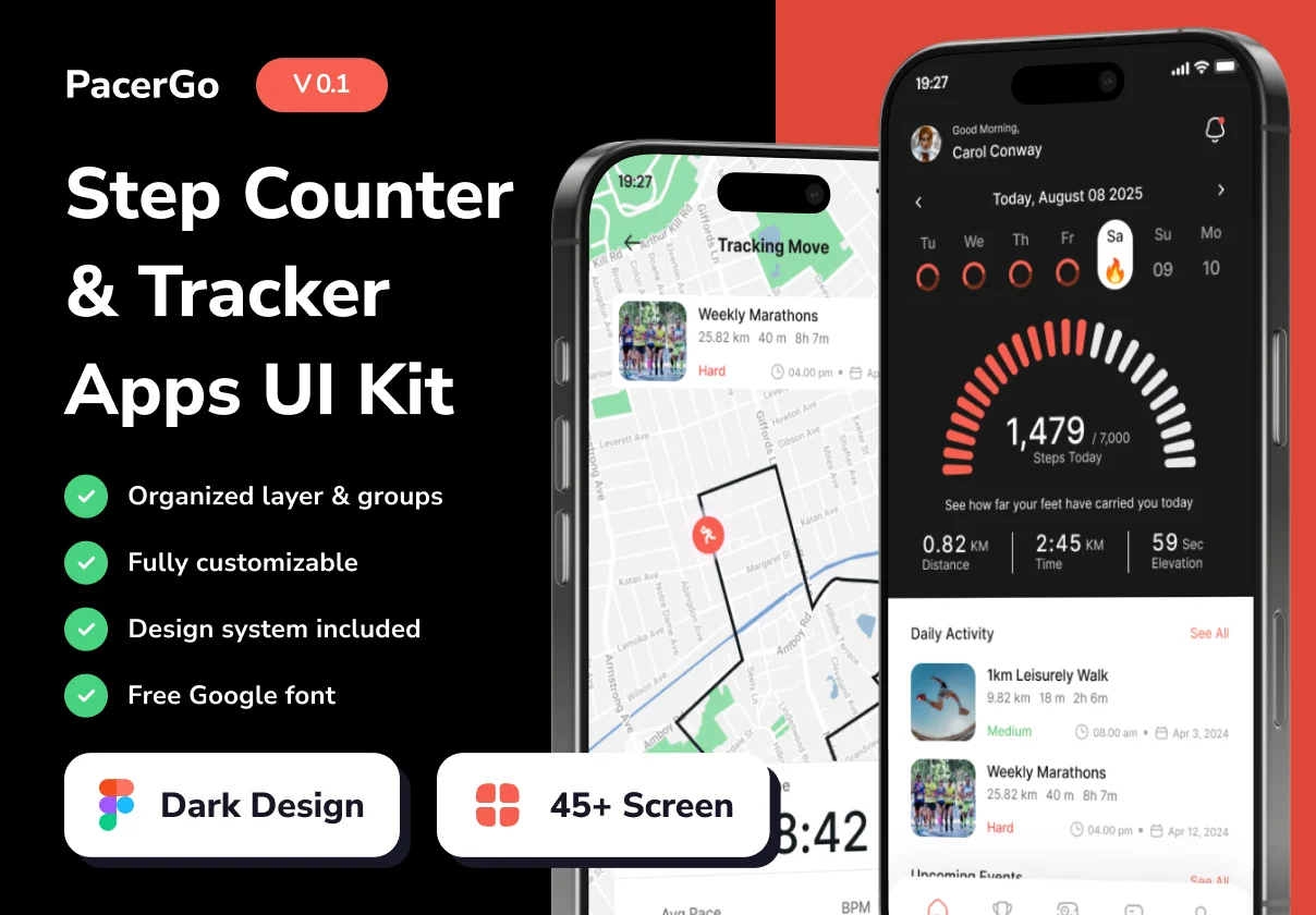 PacerGo - Step Counter & Tracker Mobile App UI Kits