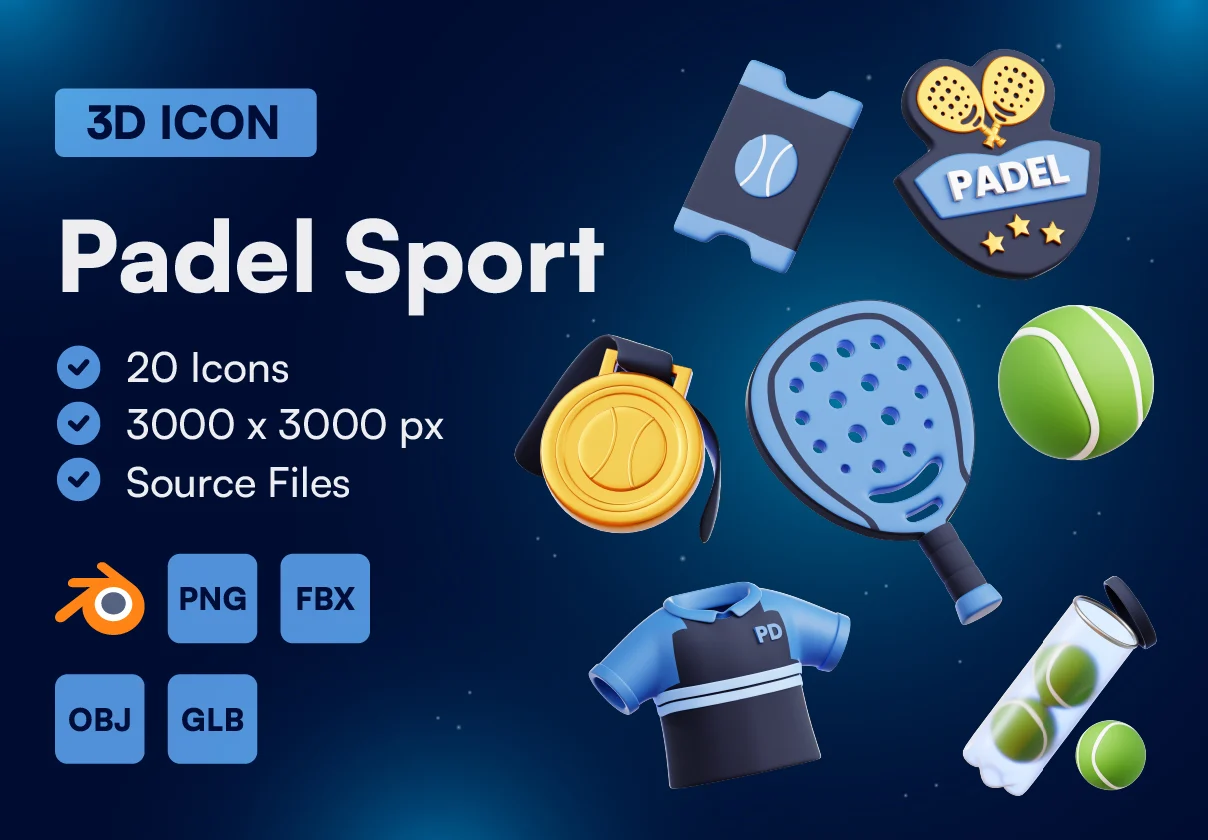 Padel Sport 3D Icon Set