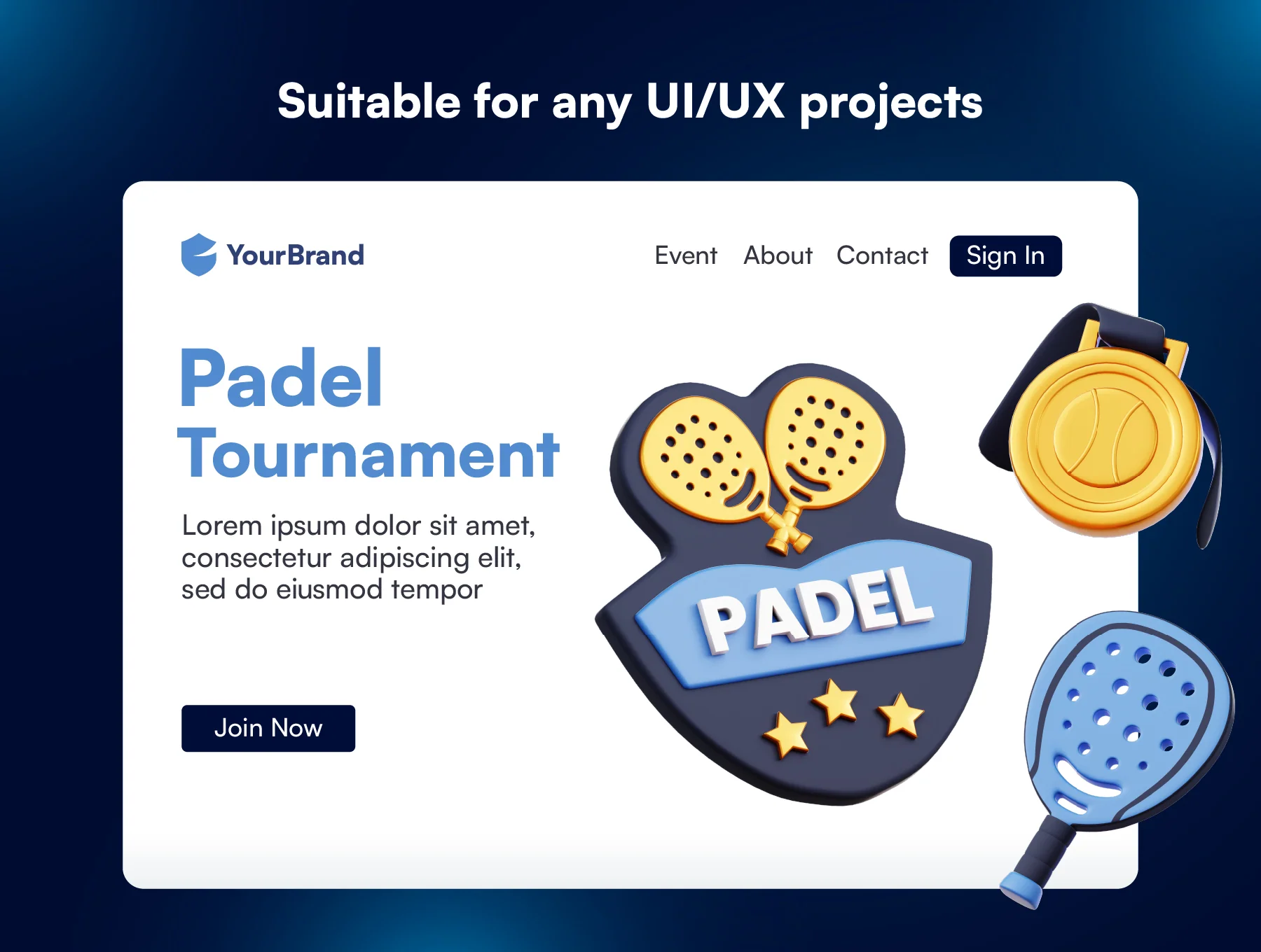 Padel Sport 3D Icon Set 4