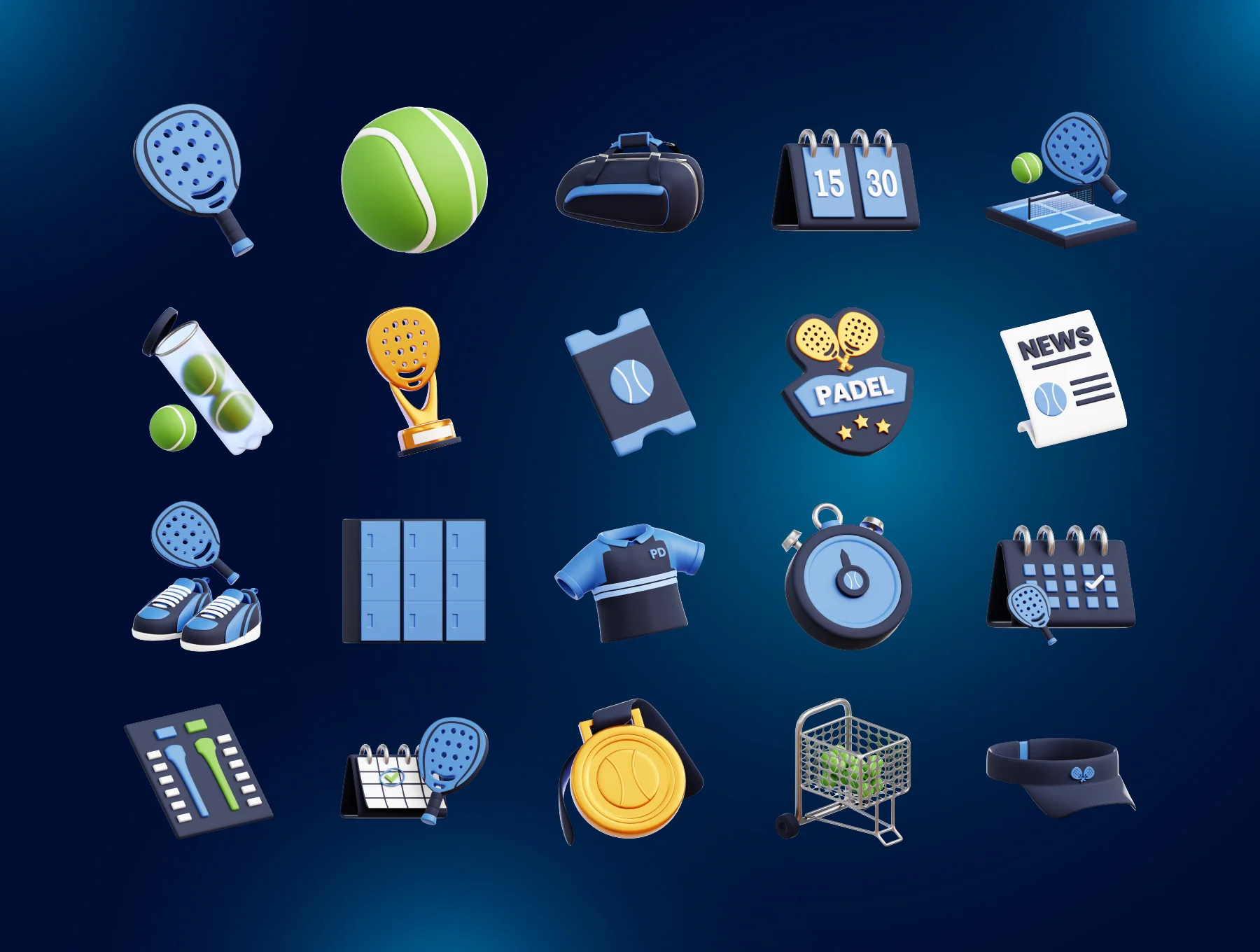 Padel Sport 3D Icon Set 5