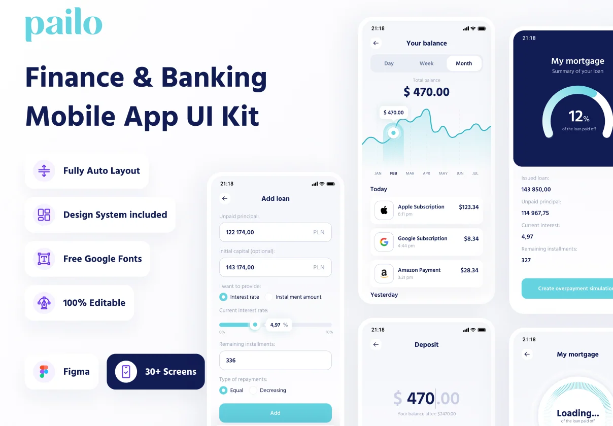 pailo - Finance mobile app UI Kit (Wallet, Crypto, Banking)