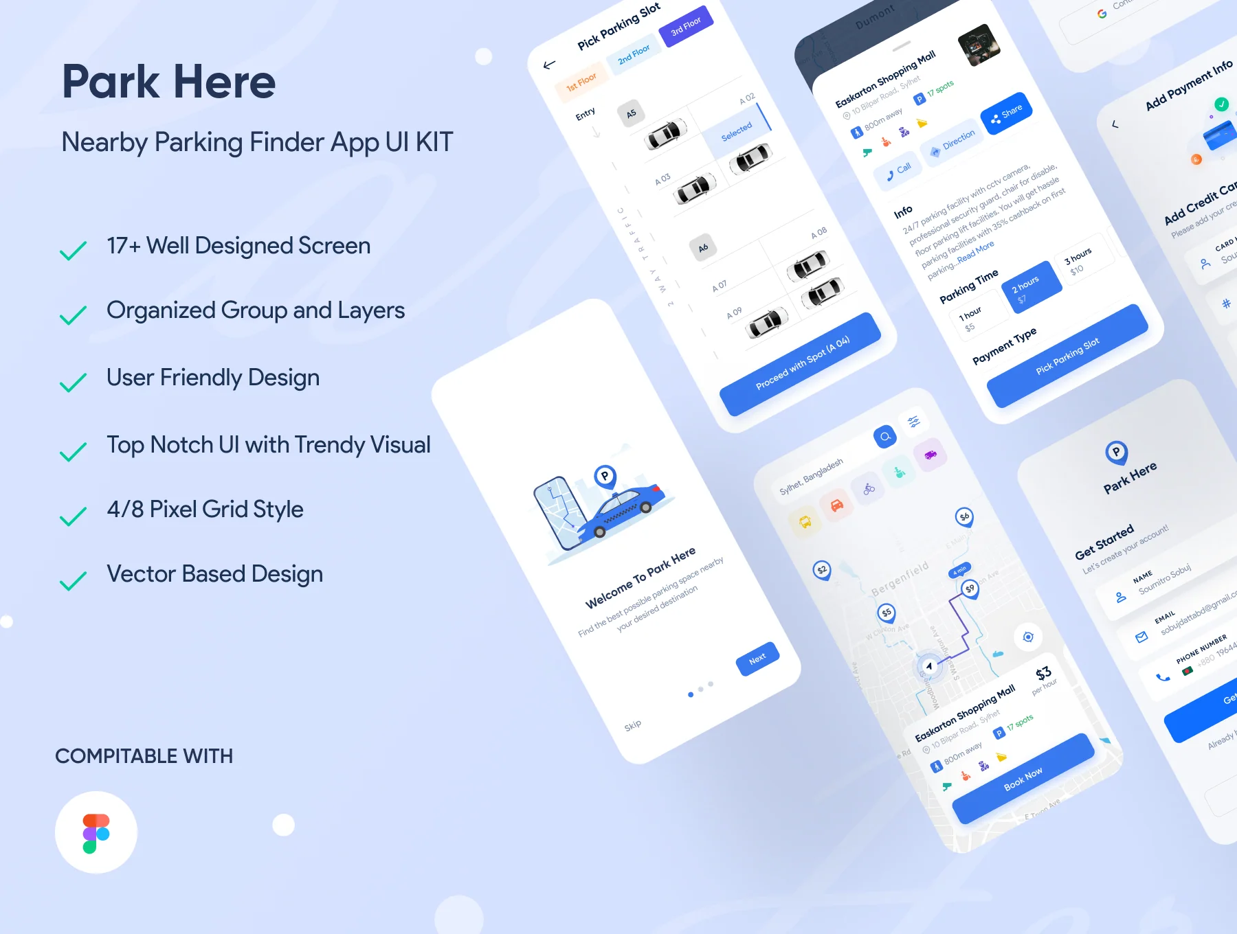 ParkHere: Nearby Parking Finder App UI KIT