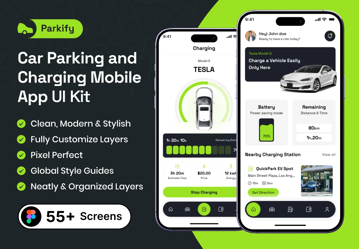 Parkify - Car Parking and Charging Mobile APP UI Kit