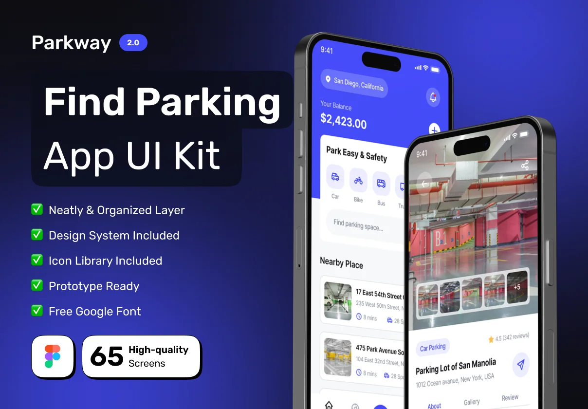 PARKWAY - Find Parking Spot Mobile App UI Kit