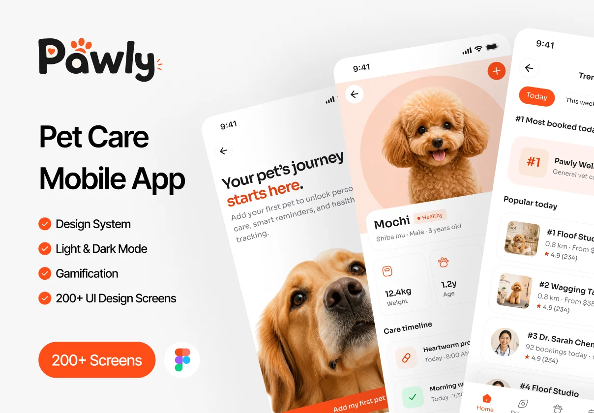 Pawly - Pet Care Mobile App UI Kit