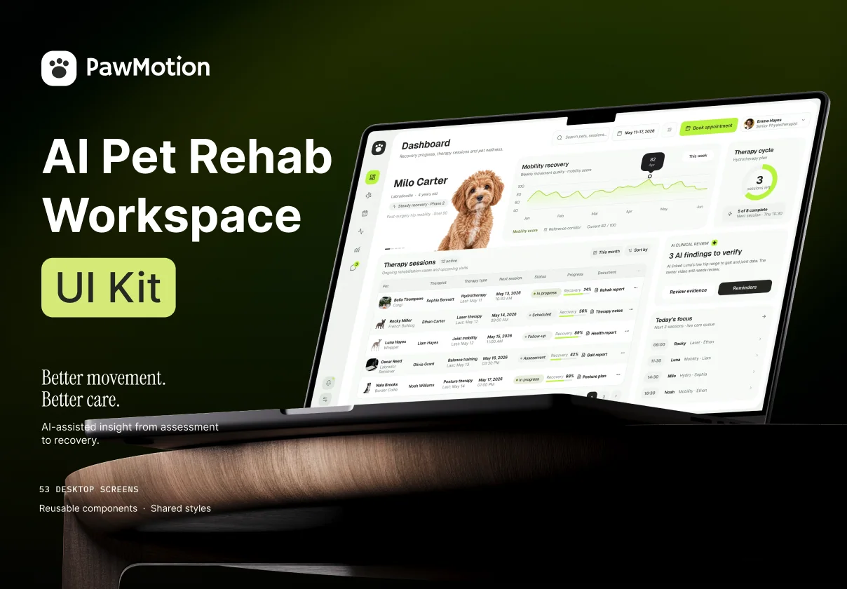 PawMotion — AI Pet Rehabilitation Web App UI Kit