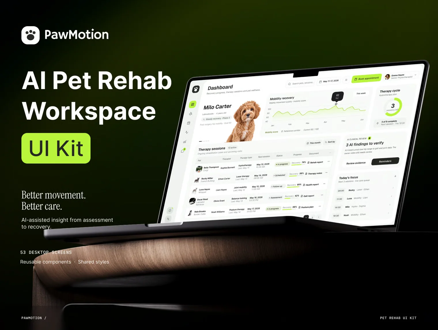 PawMotion — AI Pet Rehabilitation Web App UI Kit