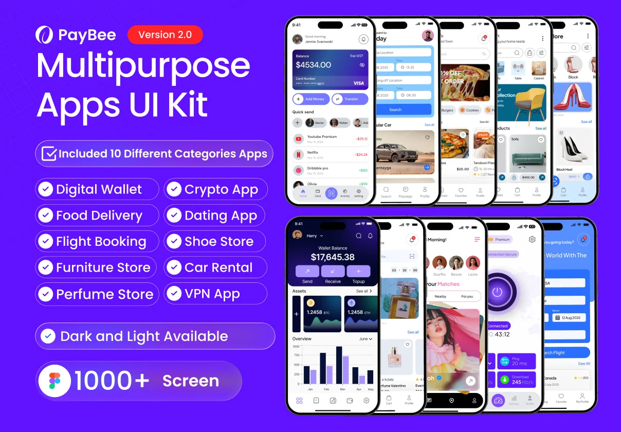 PayBee Multipurpose - 1000+ Screen Apps UI Kit