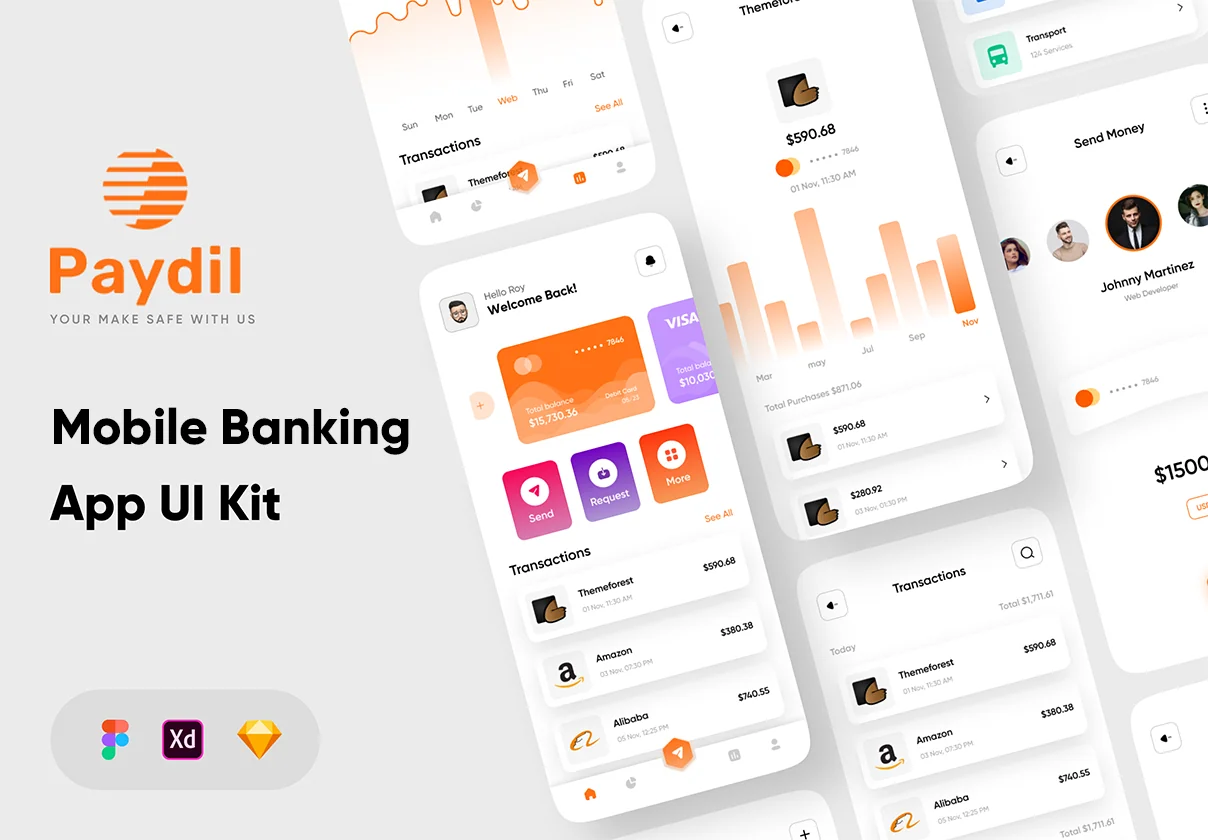 Paydil - Mobile banking app UI kit
