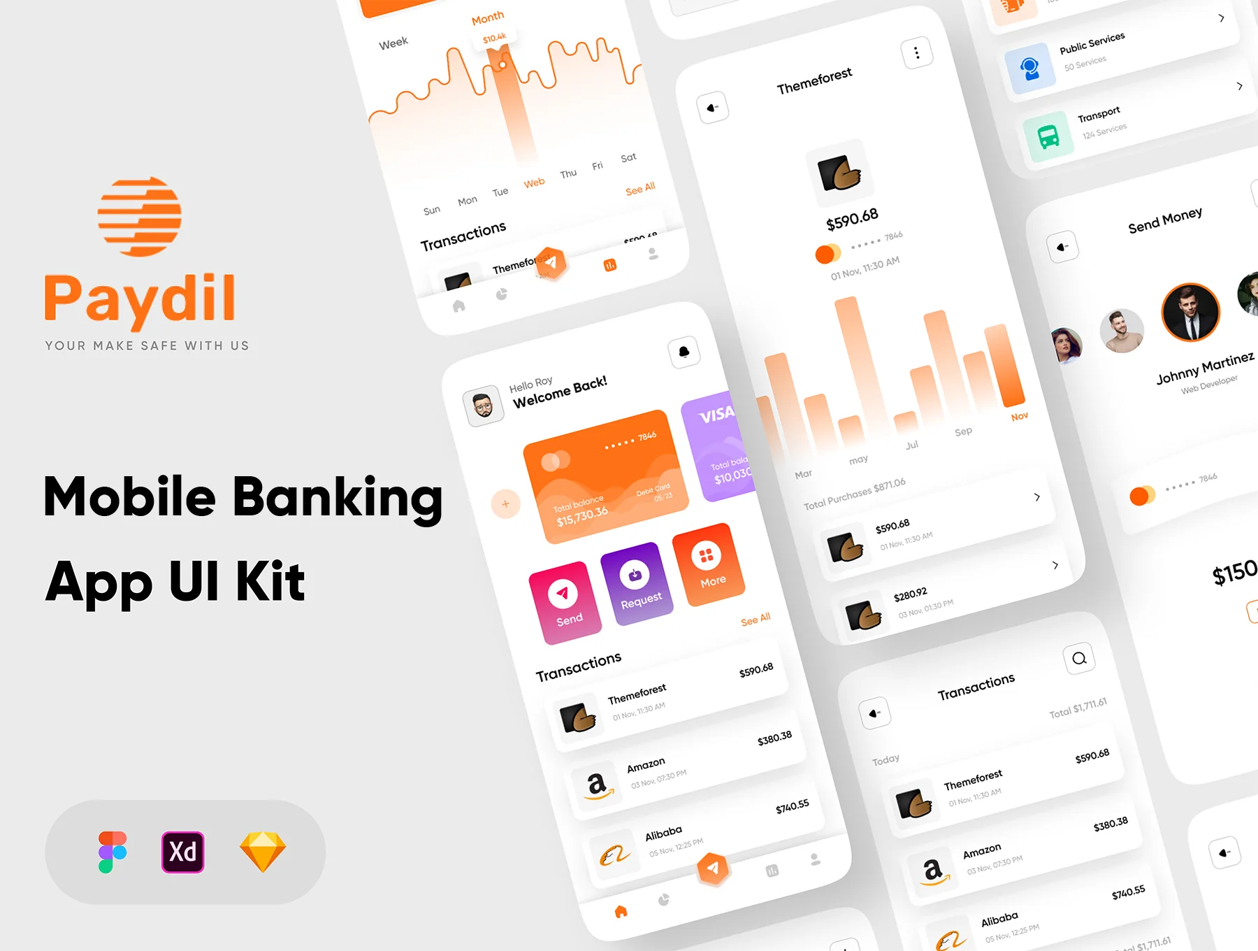 Paydil - Mobile banking app UI kit