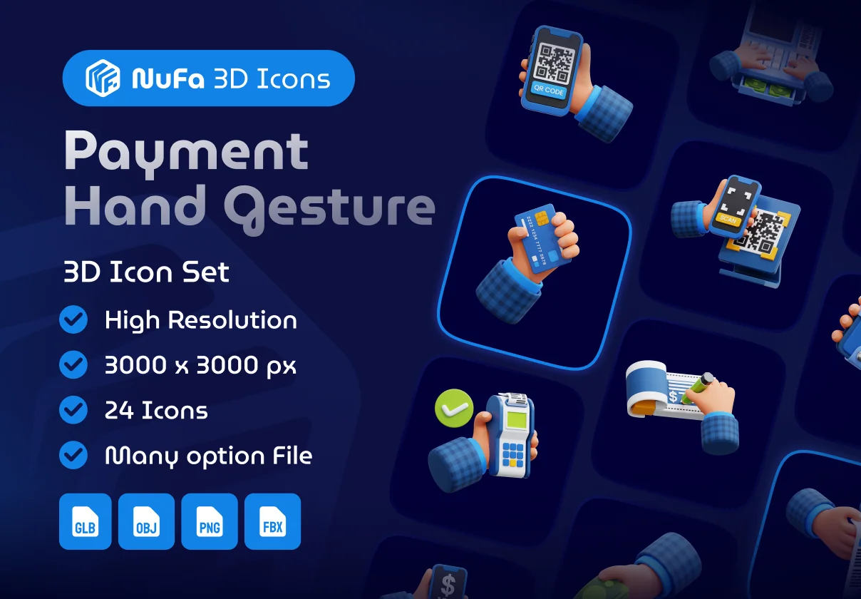 Payment Hand Gesture 3D Icon Set
