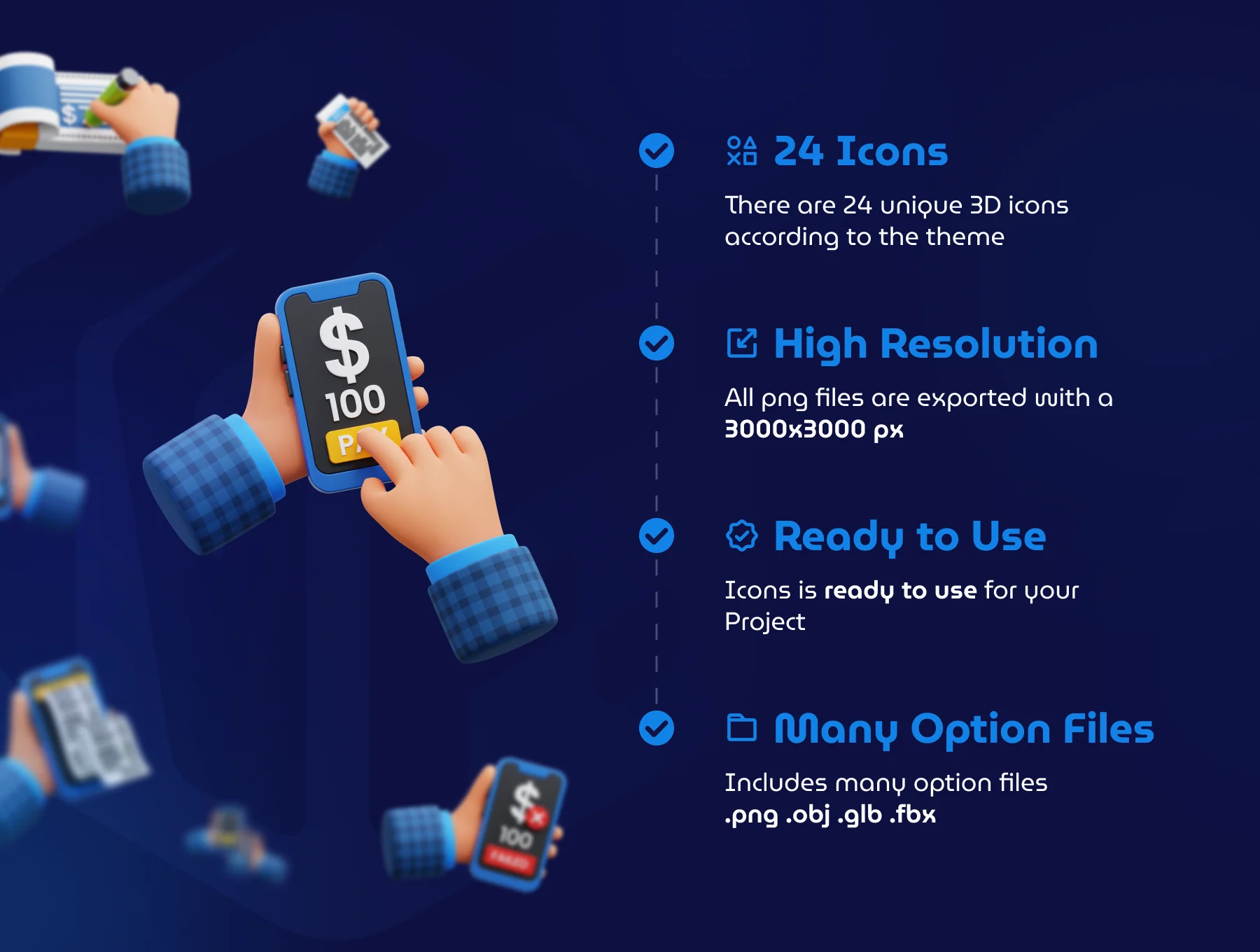 Payment Hand Gesture 3D Icon Set 3