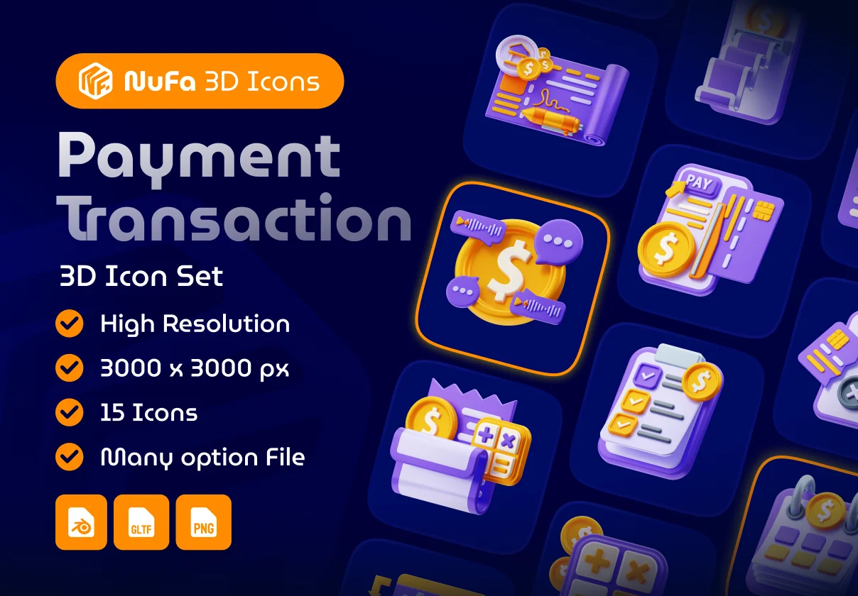 Payment Transaction 3D Icon Set