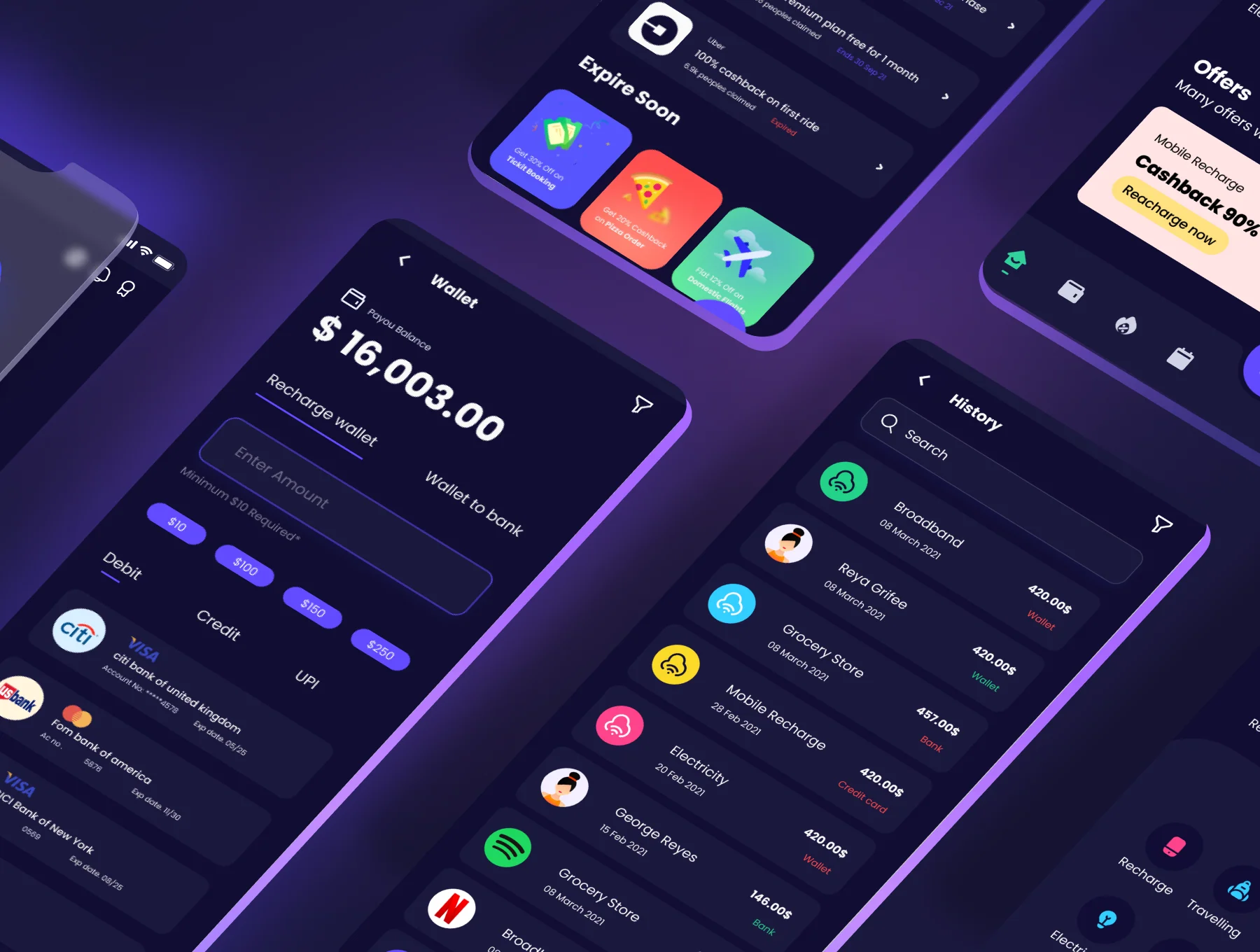 Payou digital wallet app Dark UI kit 2