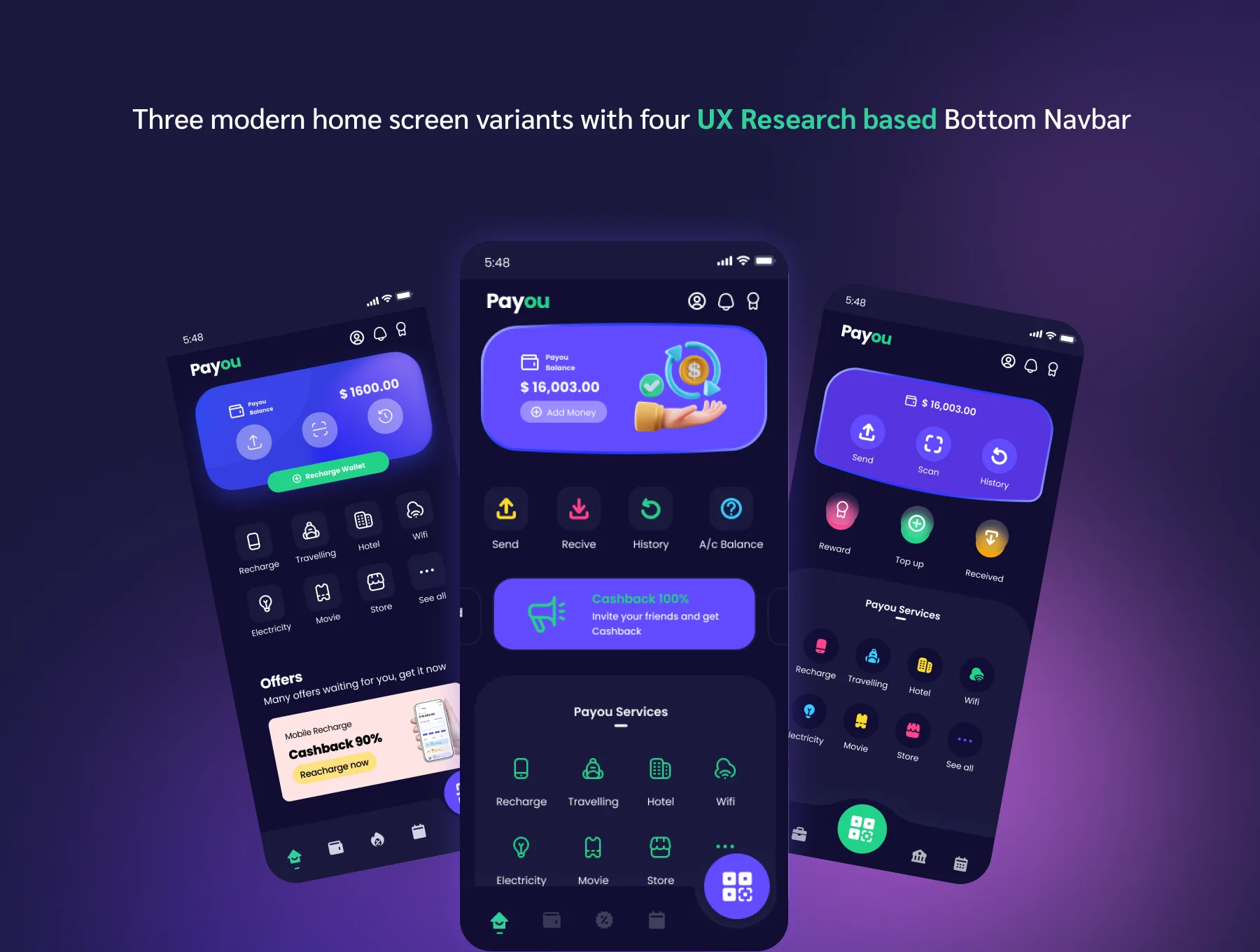 Payou digital wallet app Dark UI kit 3