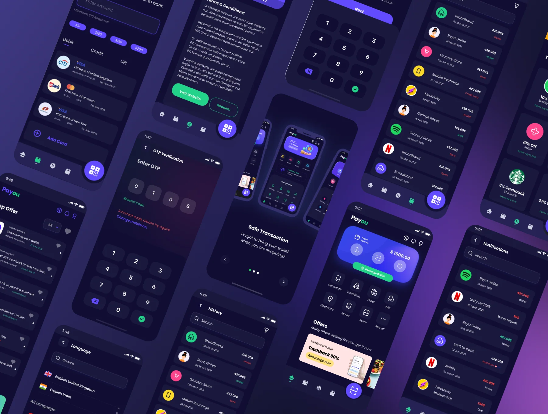 Payou digital wallet app Dark UI kit 6