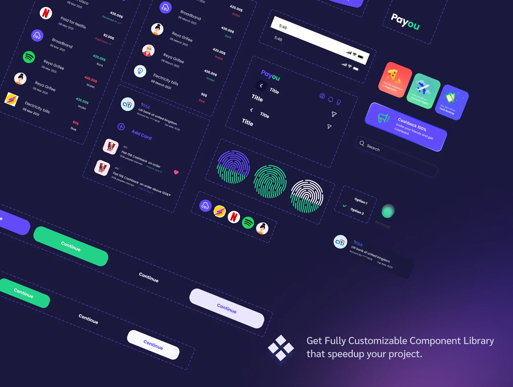 Payou digital wallet app Dark UI kit 7