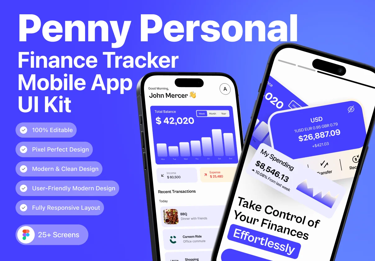 Penny – Personal Finance Tracker Mobile App UI Kit