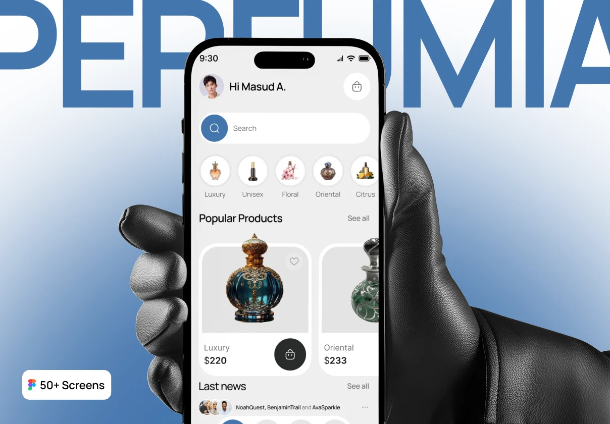 Perfumia – Perfume Shop & Fragrance Store Mobile App UI Kit