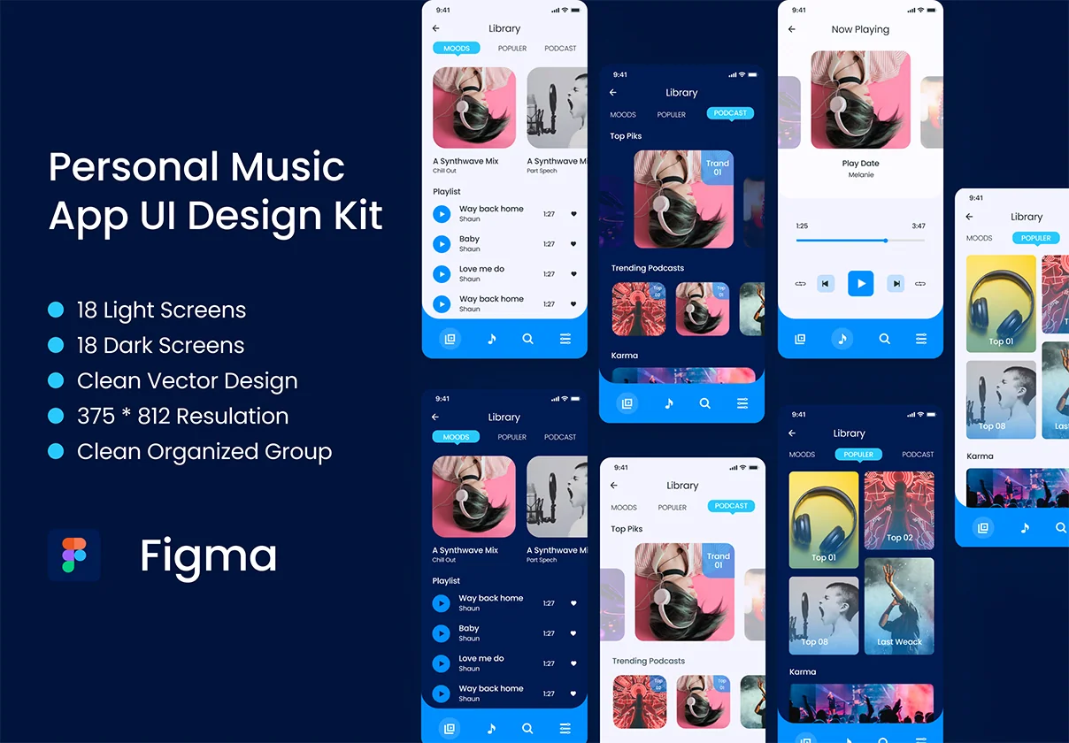 Personal Music Palyer App iOS UI Design Kit Light & Dark Mode