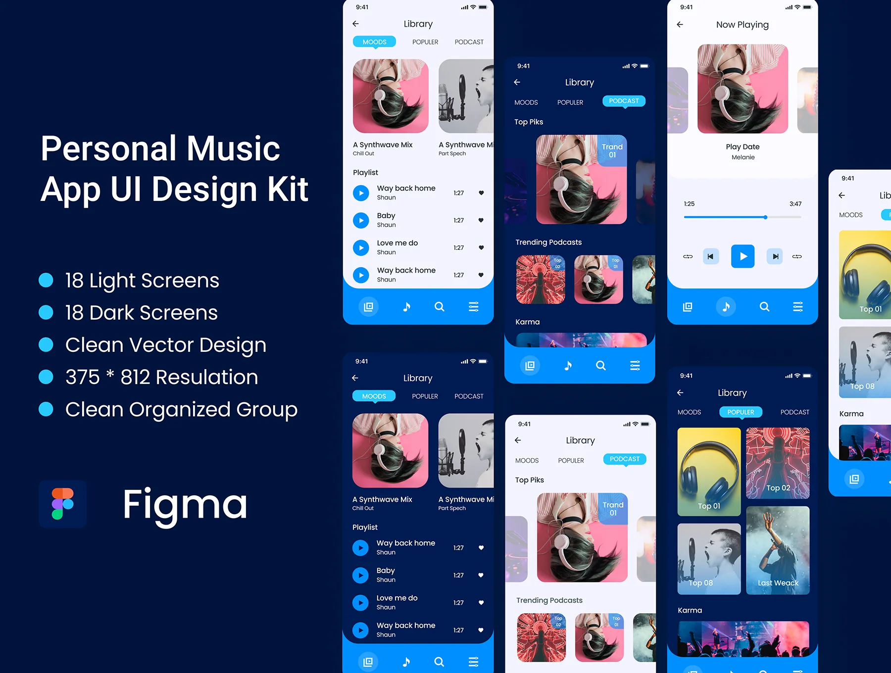 Personal Music Palyer App iOS UI Design Kit Light & Dark Mode