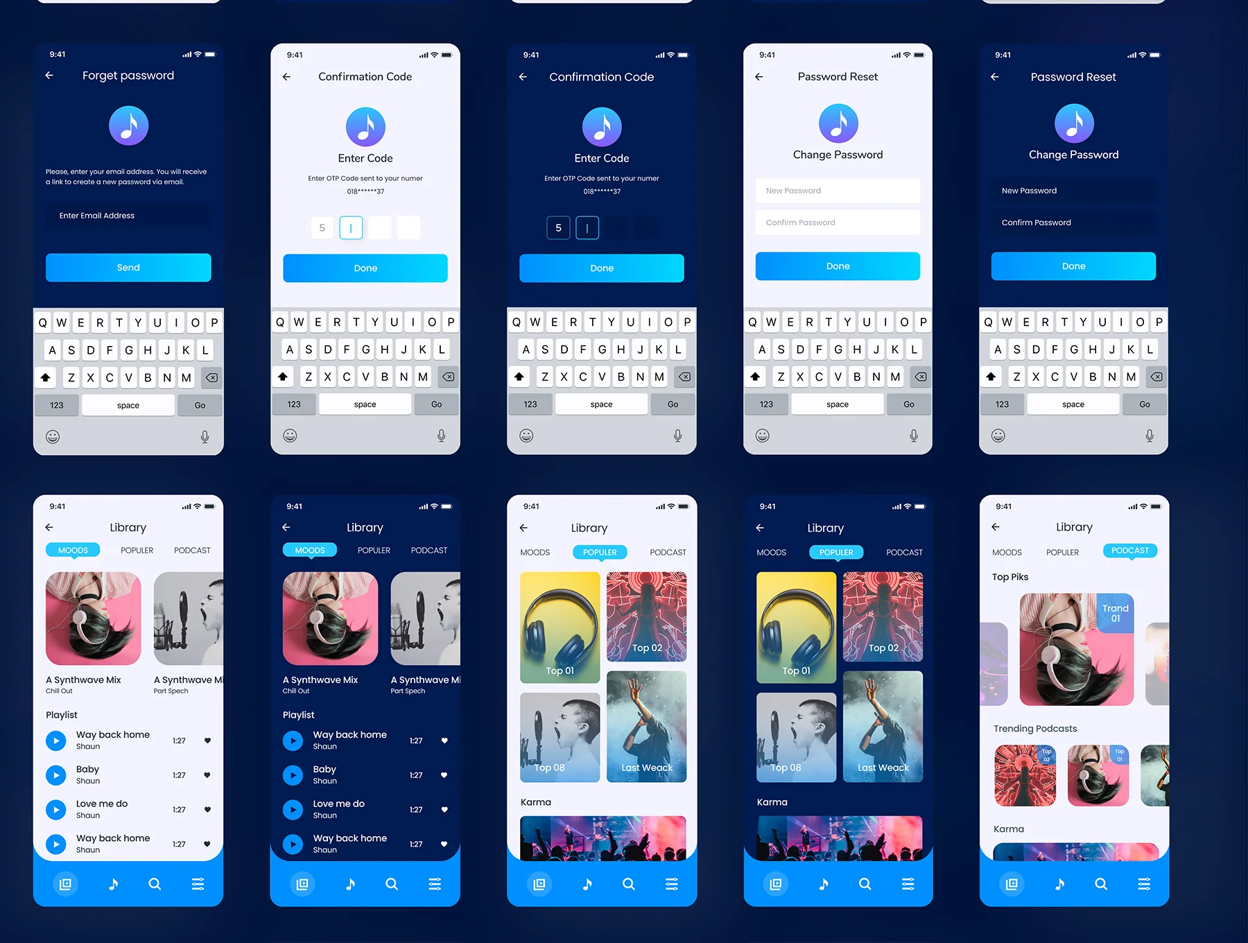 Personal Music Palyer App iOS UI Design Kit Light & Dark Mode 5