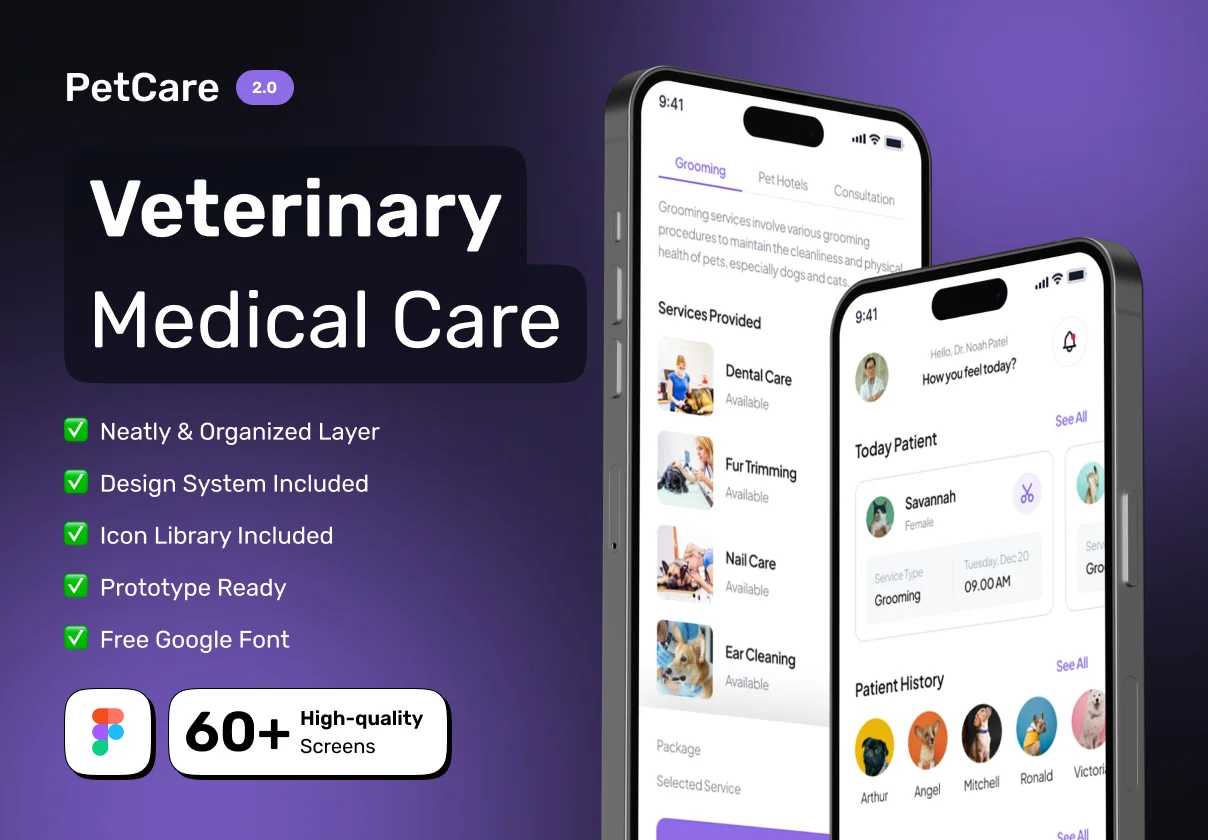 PETCARE - Veterinary Medical Care Mobile App UI Kit