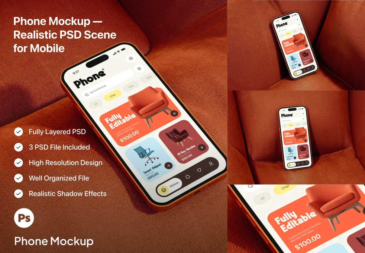 Phone Mockup — Realistic PSD Scene for Mobile