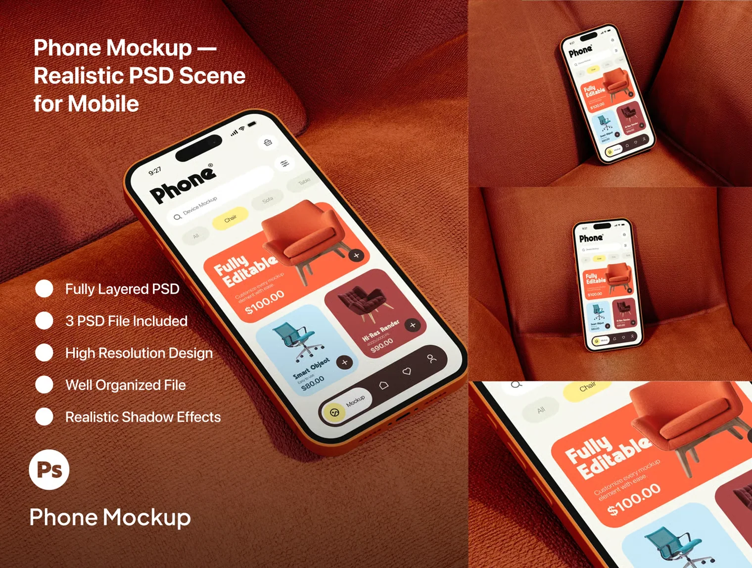 Phone Mockup — Realistic PSD Scene for Mobile